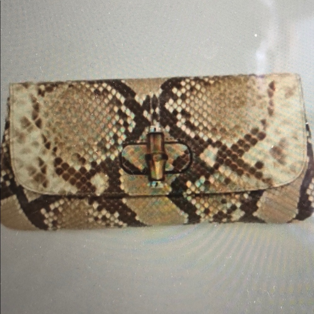 Vintage Gucci brown/beige Python bamboo clutch bag - Picture 3 of 14